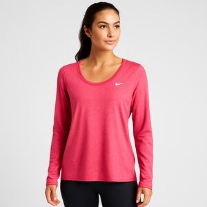 Nike Dri-Fit Pink Long Sleeve Scoop Neck Top Size L